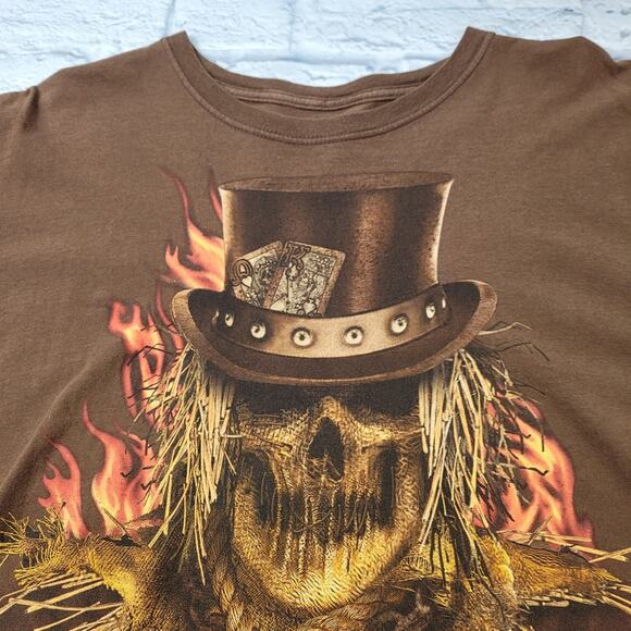 Card Shark Skull Scarecrow Brown Halloween T-shirt size Medium - Picture 3 of 8